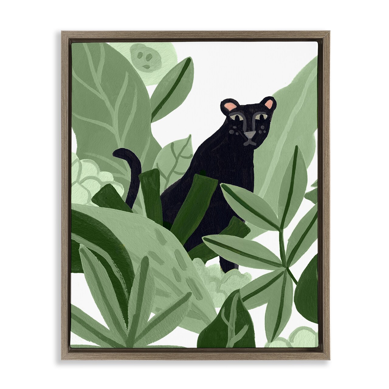 Stupell Industries Panther in Tropical Leaves Framed Floater Canvas Wall Art Design by Dorothy Fagan